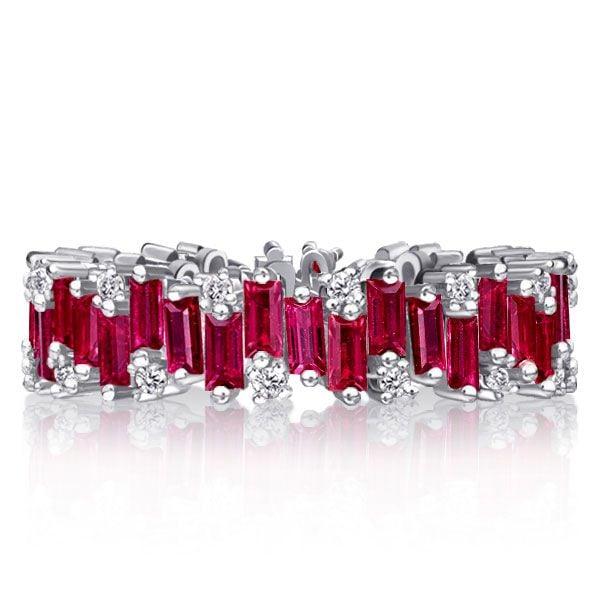 Rose Gold Plated Baguette Cut Ruby Eternity Wedding Band for Women, Sterling Silver