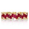 Rose Gold Plated Baguette Cut Ruby Eternity Wedding Band for Women, Sterling Silver