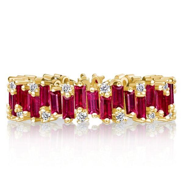 Rose Gold Plated Baguette Cut Ruby Eternity Wedding Band for Women, Sterling Silver
