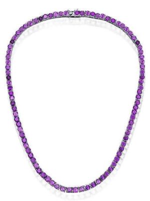 Amethyst Tennis Necklace - Sterling Silver Round Cut, 17-22 Inch