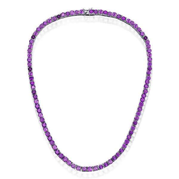 Amethyst Tennis Necklace - Sterling Silver Round Cut, 17-22 Inch