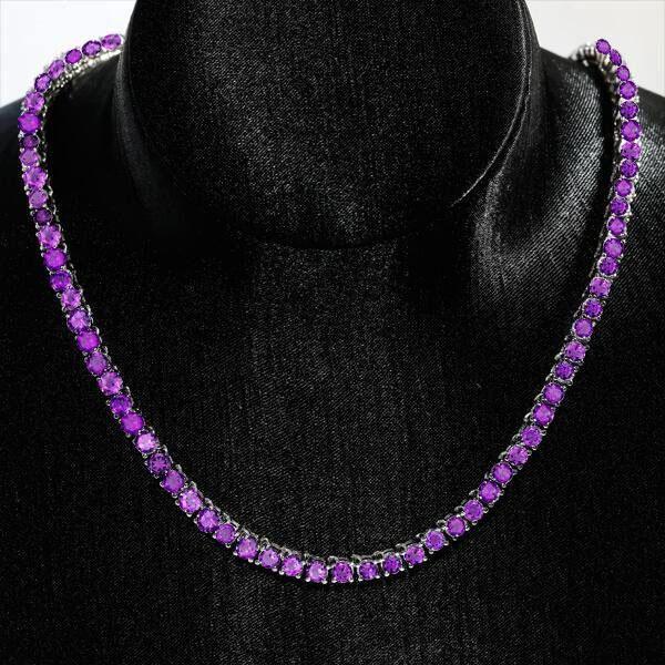 Amethyst Tennis Necklace - Sterling Silver Round Cut, 17-22 Inch