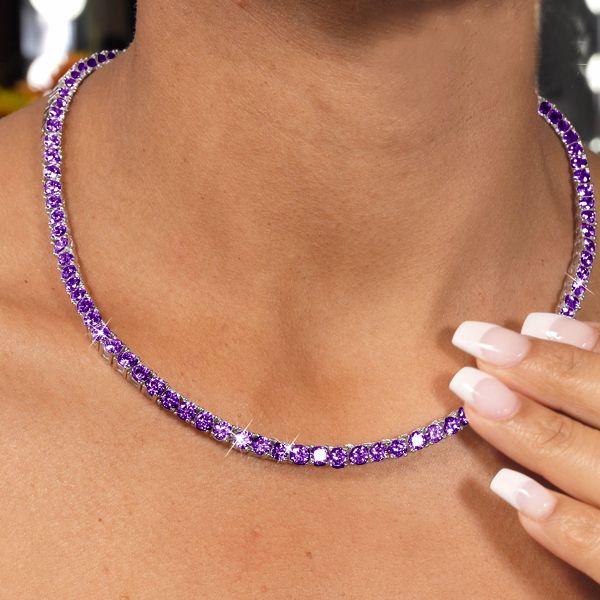 Amethyst Tennis Necklace - Sterling Silver Round Cut, 17-22 Inch