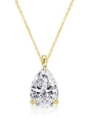 Pear Cut Solitaire Pendant Necklace - 18K Gold Plated Sterling Silver