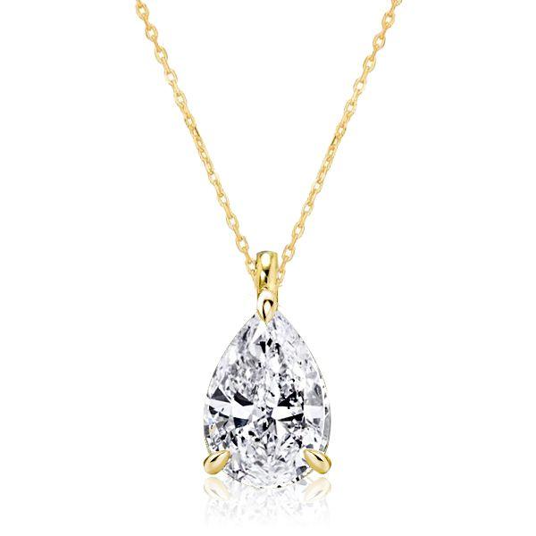 Pear Cut Solitaire Pendant Necklace - 18K Gold Plated Sterling Silver