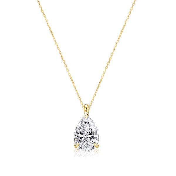 Pear Cut Solitaire Pendant Necklace - 18K Gold Plated Sterling Silver