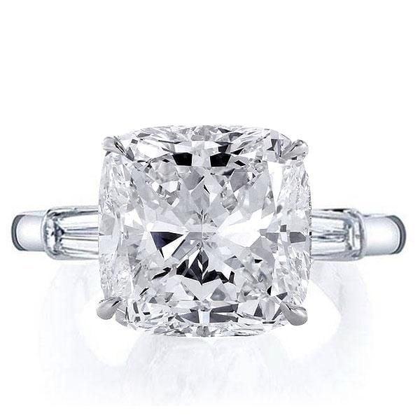Three Stone Cushion Cut Engagement Ring in Sterling Silver with 5.62 CT Equivalent Center Stone