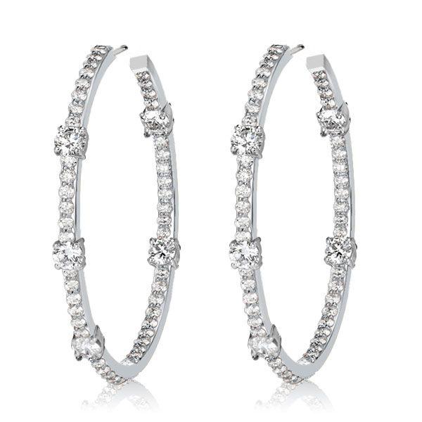 White Sapphire Hoop Earrings for Women - Sterling Silver Round Cut - 47mm
