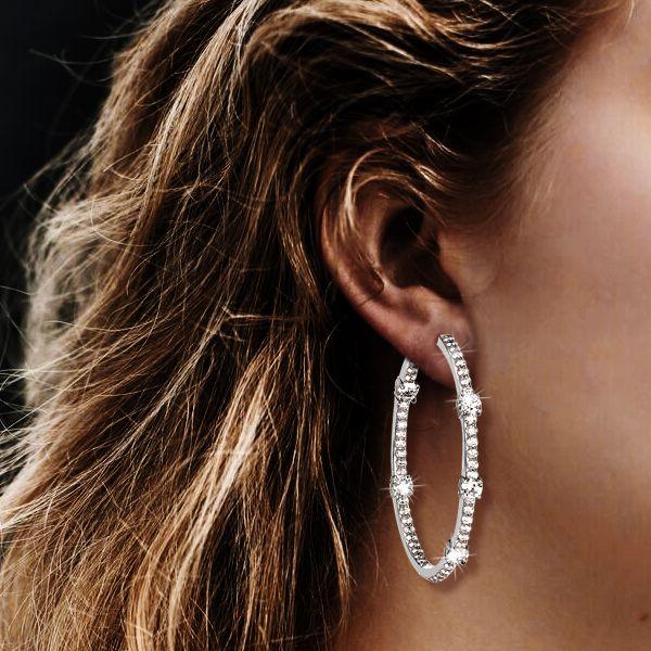 White Sapphire Hoop Earrings for Women - Sterling Silver Round Cut - 47mm