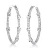 White Sapphire Hoop Earrings for Women - Sterling Silver Round Cut - 47mm