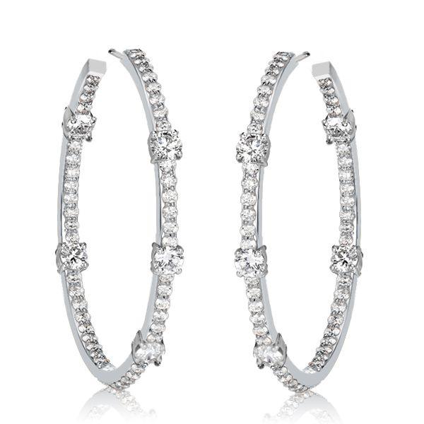 White Sapphire Hoop Earrings for Women - Sterling Silver Round Cut - 47mm