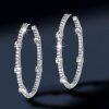 White Sapphire Hoop Earrings for Women - Sterling Silver Round Cut - 47mm