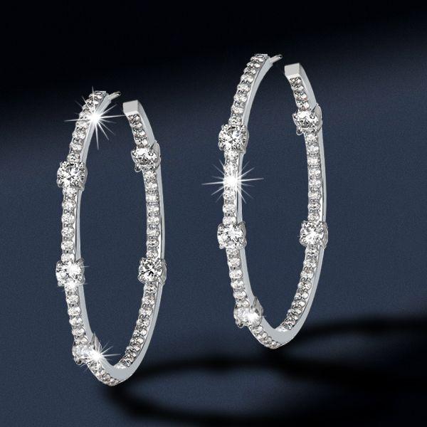 White Sapphire Hoop Earrings for Women - Sterling Silver Round Cut - 47mm
