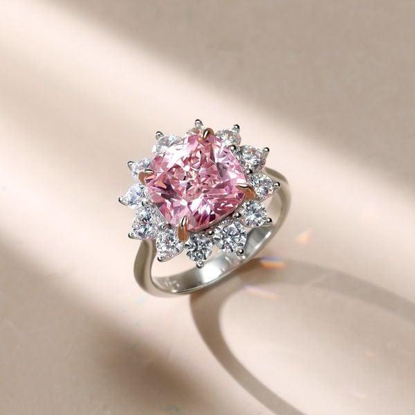 Two Tone Princess Cut Engagement Ring in Sterling Silver with High-Carat Stone