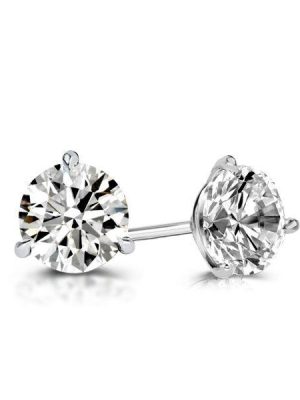 2.00 CT Round Cut White Sapphire Three Prong Stud Earrings in Sterling Silver