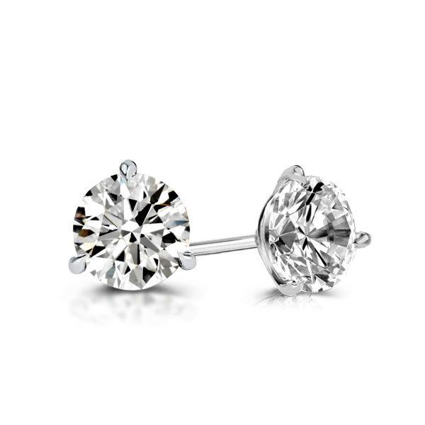 2.00 CT Round Cut White Sapphire Three Prong Stud Earrings in Sterling Silver