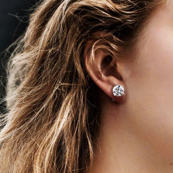 2.00 CT Round Cut White Sapphire Three Prong Stud Earrings in Sterling Silver