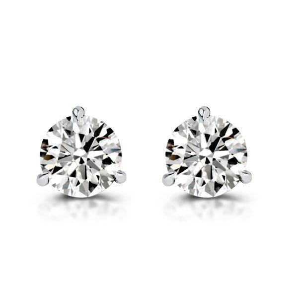 2.00 CT Round Cut White Sapphire Three Prong Stud Earrings in Sterling Silver