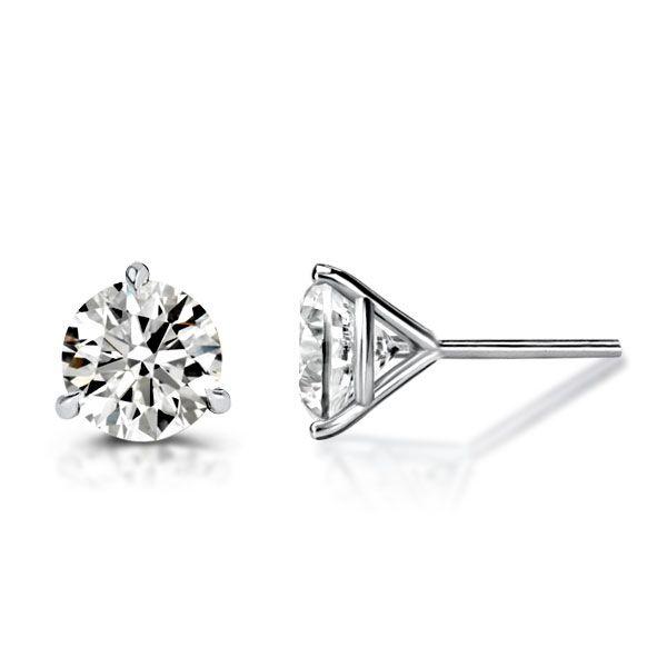 2.00 CT Round Cut White Sapphire Three Prong Stud Earrings in Sterling Silver