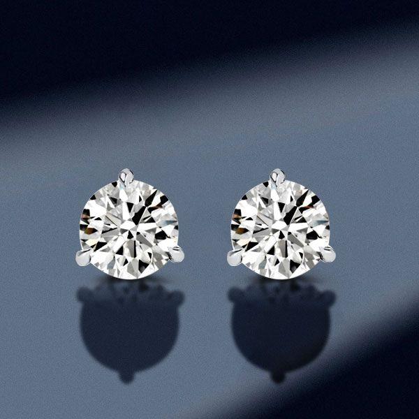 2.00 CT Round Cut White Sapphire Three Prong Stud Earrings in Sterling Silver