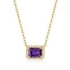 Emerald Cut Amethyst Halo Pendant Necklace in Sterling Silver with Rhodium Plating