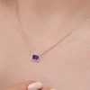 Emerald Cut Amethyst Halo Pendant Necklace in Sterling Silver with Rhodium Plating