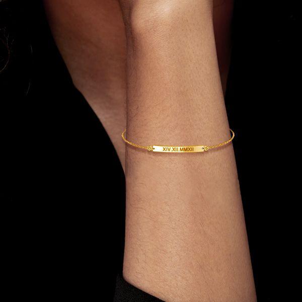 Personalized Gold Bar Bracelet for Women - Dainty Engraved Bracelet