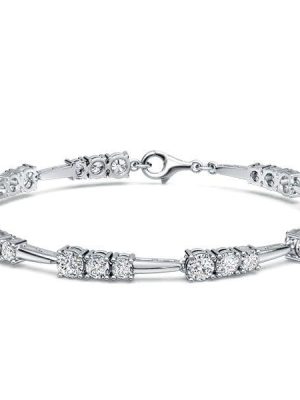Sterling Silver Three Stone Round Cut Tennis Bracelet for Women with 4.68 CT. TW