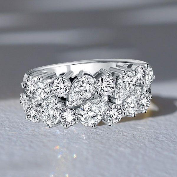 Round & Pear Half Eternity Band - 3.48 CT. TW. Sterling Silver Anniversary Ring