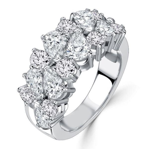Round & Pear Half Eternity Band - 3.48 CT. TW. Sterling Silver Anniversary Ring