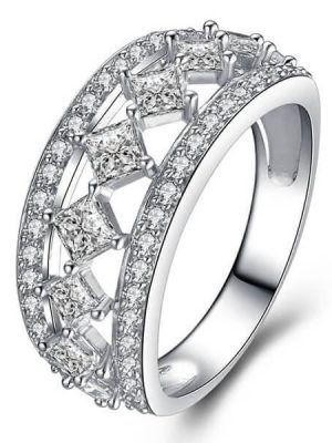 Sterling Silver Stacking Wedding Band with White Sapphire - Shining Star Design