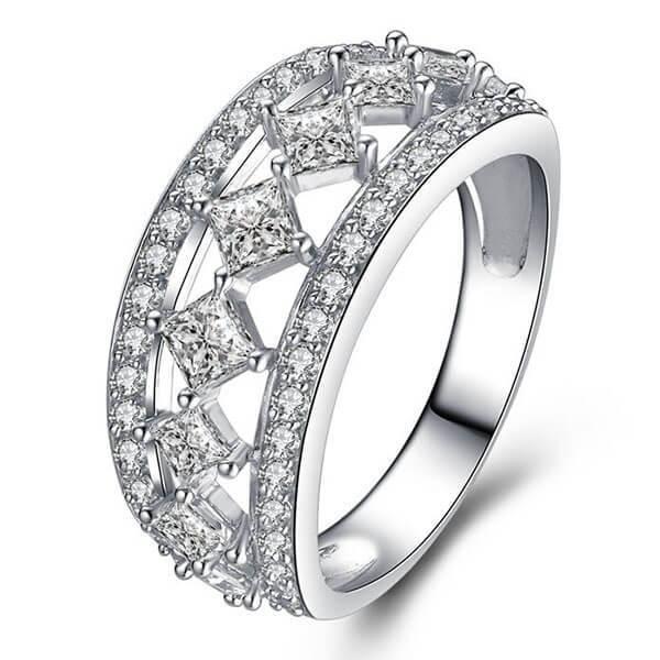Sterling Silver Stacking Wedding Band with White Sapphire - Shining Star Design