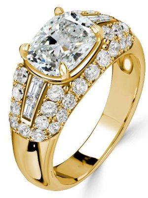 Cushion Cut Micro Pave Vintage Style Engagement Ring - 18K Gold Plated Sterling Silver