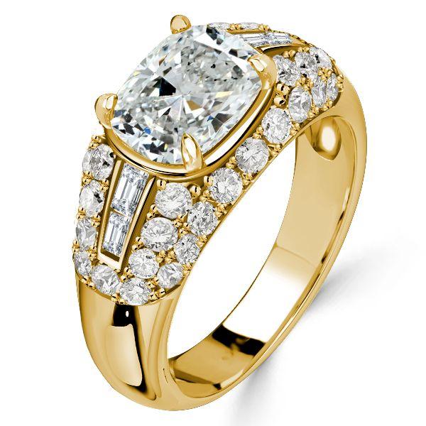 Cushion Cut Micro Pave Vintage Style Engagement Ring - 18K Gold Plated Sterling Silver