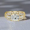 Cushion Cut Micro Pave Vintage Style Engagement Ring - 18K Gold Plated Sterling Silver