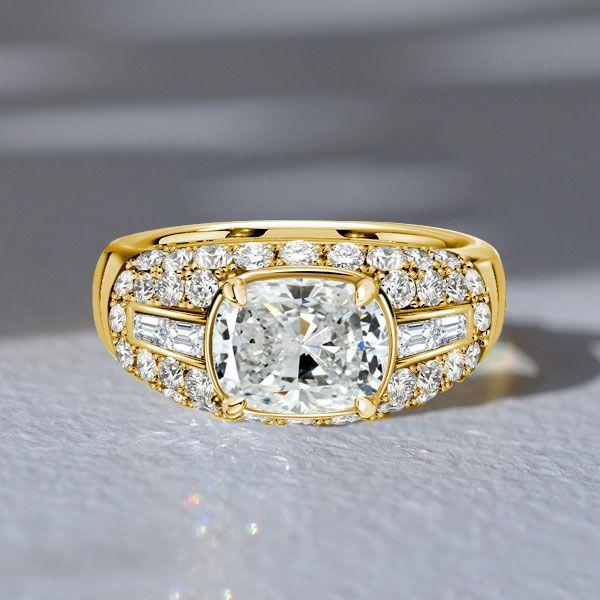 Cushion Cut Micro Pave Vintage Style Engagement Ring - 18K Gold Plated Sterling Silver
