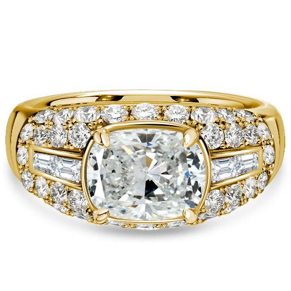 Cushion Cut Micro Pave Vintage Style Engagement Ring - 18K Gold Plated Sterling Silver