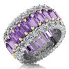 Two-Tone Triple Row Created Amethyst Eternity Wedding Band in Sterling Silver