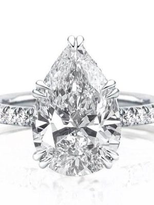 Pear Cut Sterling Silver Engagement Ring - Double Prong Setting