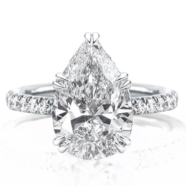 Pear Cut Sterling Silver Engagement Ring - Double Prong Setting