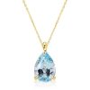 18K Gold Plated Sterling Silver Pear Cut Aquamarine Solitaire Necklace for Women