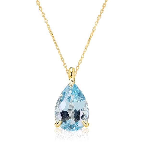 18K Gold Plated Sterling Silver Pear Cut Aquamarine Solitaire Necklace for Women