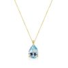 18K Gold Plated Sterling Silver Pear Cut Aquamarine Solitaire Necklace for Women
