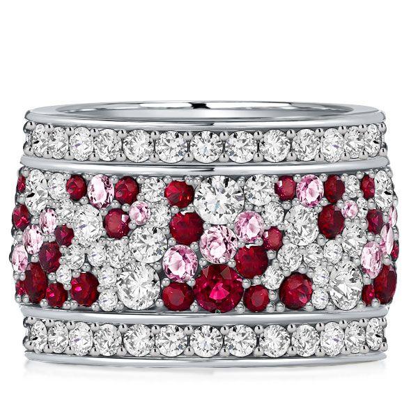 Ruby Eternity Band Ring - Sterling Silver Multi Row Wedding Band for Women