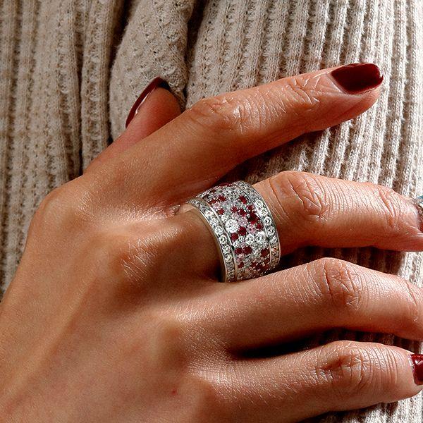 Ruby Eternity Band Ring - Sterling Silver Multi Row Wedding Band for Women