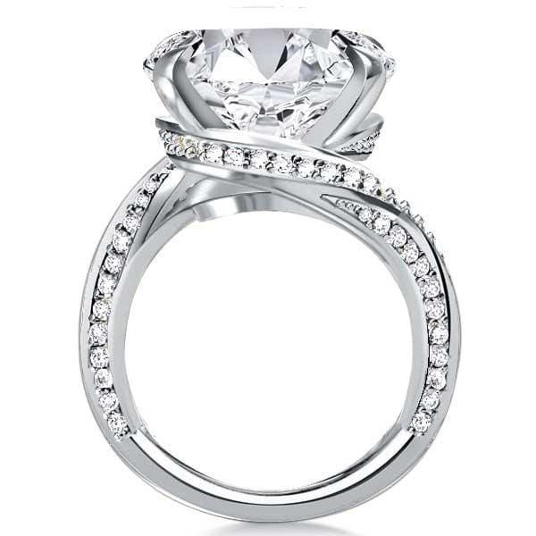 Oval Created White Sapphire Engagement Ring with Twist Shank Sterling Silver