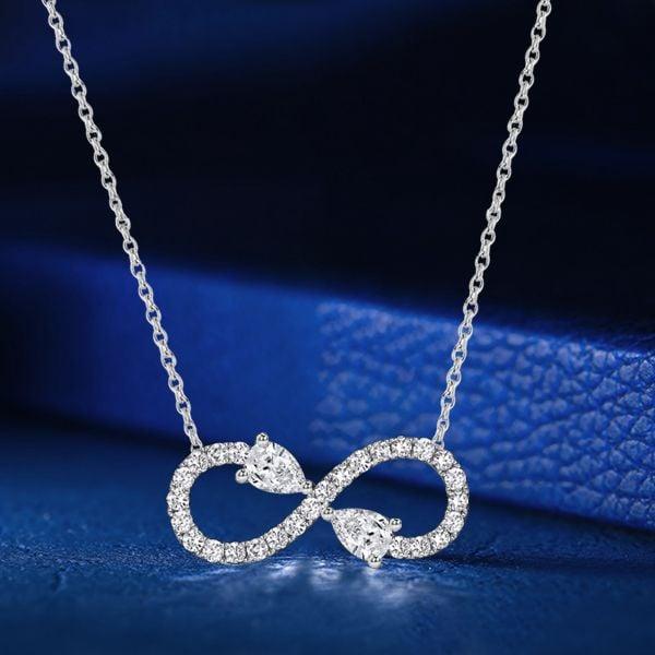 Sterling Silver Pear Shaped Infinity Necklace | Rhodium Plated Pendant Jewelry