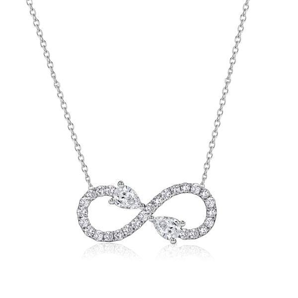 Sterling Silver Pear Shaped Infinity Necklace | Rhodium Plated Pendant Jewelry