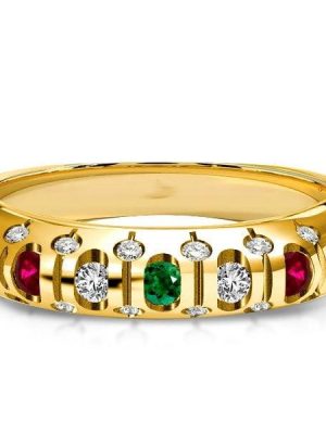 Vintage Ruby and Emerald Wedding Band Ring 18K Gold Plated Sterling Silver