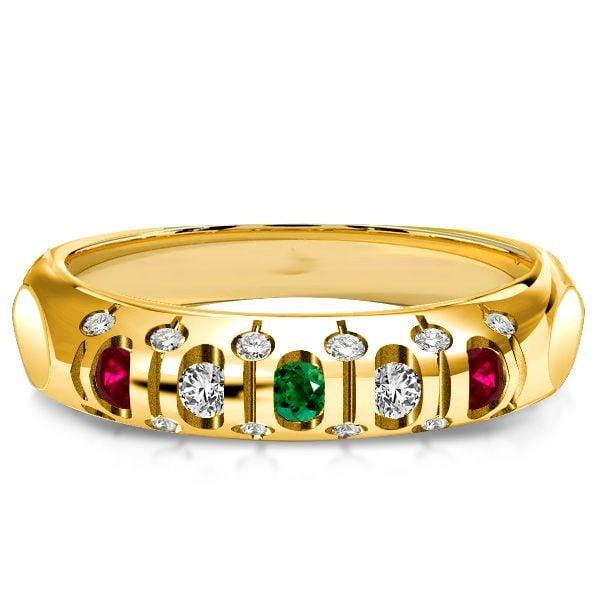 Vintage Ruby and Emerald Wedding Band Ring 18K Gold Plated Sterling Silver